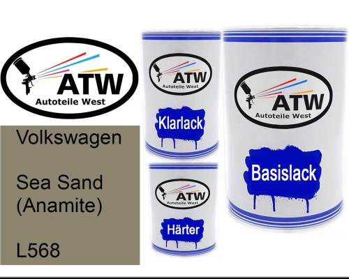 Volkswagen, Sea Sand (Anamite), L568: 500ml Lackdose + 500ml Klarlack + 250ml Härter - Set, von ATW Autoteile West.